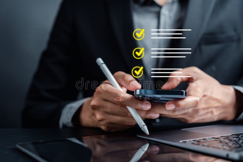 Digital Guarantee Approvement , business checking quality assurance QA or QC management, certification Standardization stock image