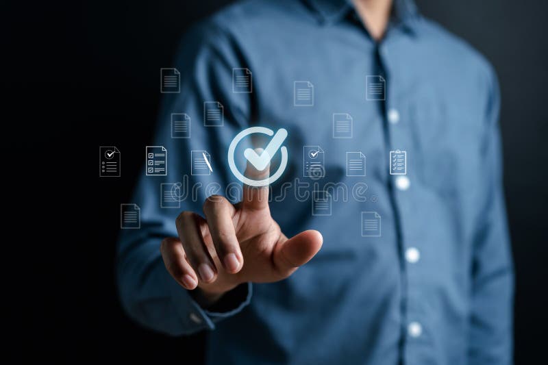 Digital Guarantee Approvement , business checking quality assurance QA or QC management, certification Standardization royalty free stock photos