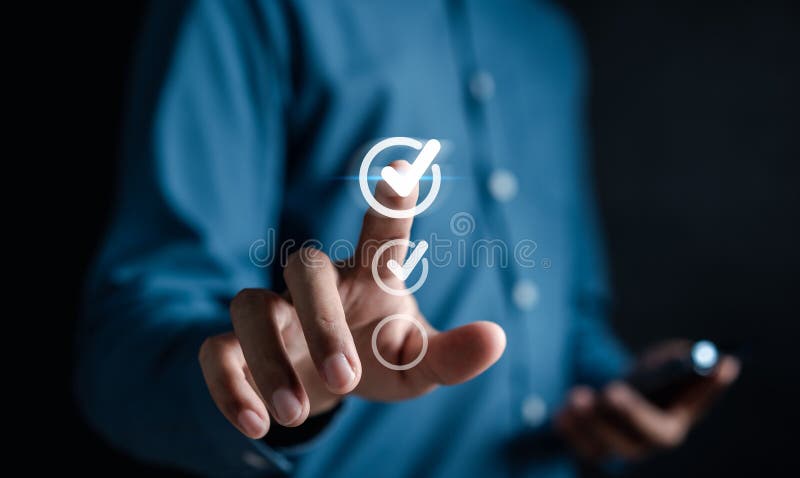 Digital Guarantee Checkmark, business checking quality assurance QA or QC stock photography