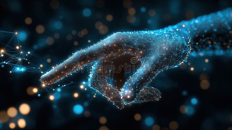 Digital hand reaching out in a network of glowing connections royalty free illustration
