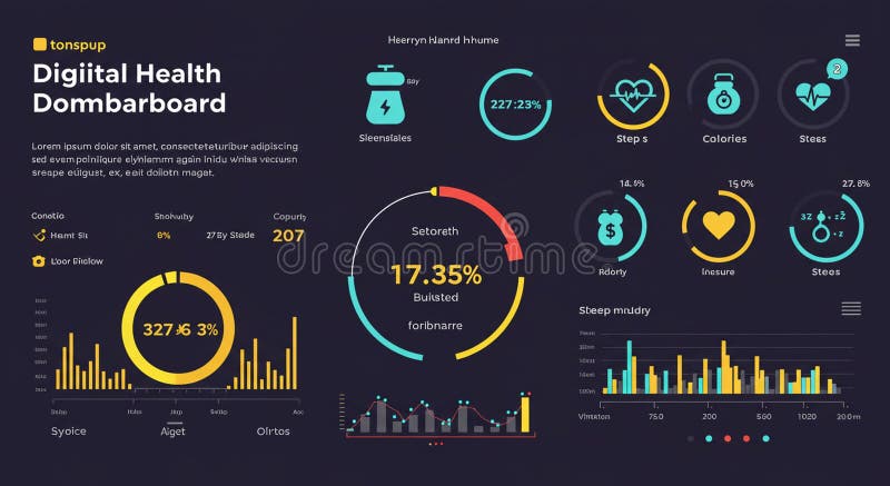 colorful dashboard visualization showing personal well-being metrics with meditation time, exercise data and sleep quality graphs
