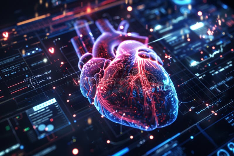 Digital Heart Data Flow. Medical Diagnostic Visualization Technology Pulse stock photo