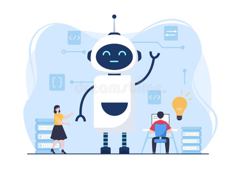 Digital hjärnteknik och teknik med artificiell intelligens och teknik med programmeringsdata eller system i vetenskapligt sammanha royaltyfri illustrationer