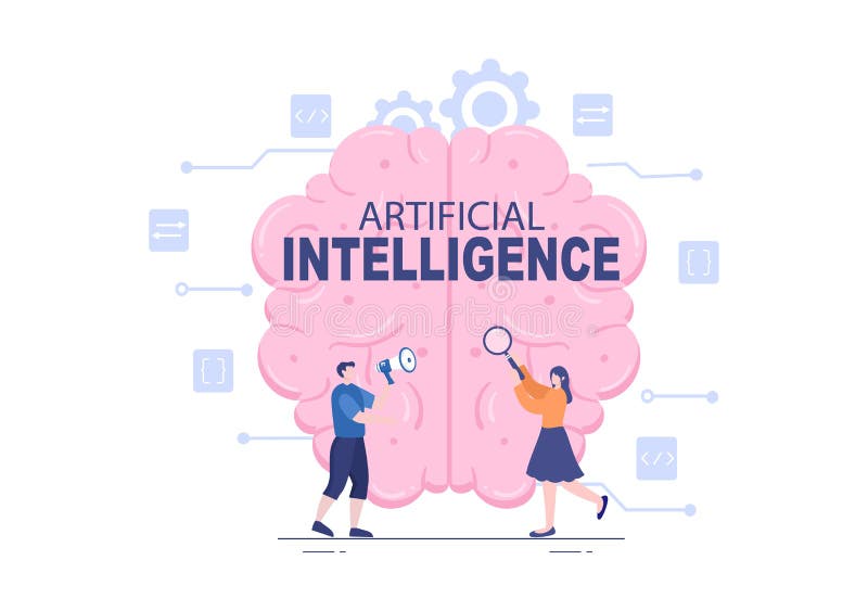 Digital hjärnteknik och teknik med artificiell intelligens och teknik med programmeringsdata eller system i vetenskapligt sammanha vektor illustrationer