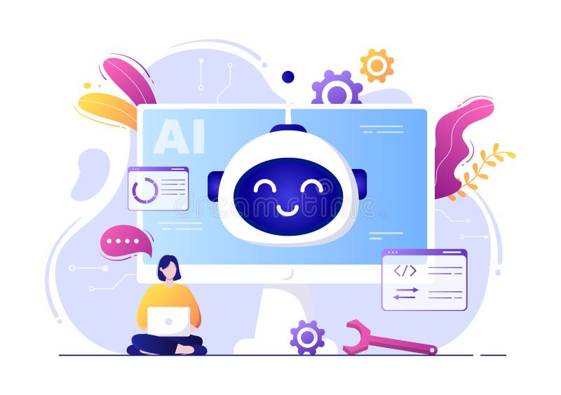 Digital hjärnteknik och teknik med artificiell intelligens och teknik med programmeringsdata eller system i vetenskapligt sammanha royaltyfri illustrationer