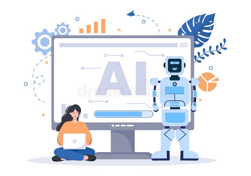 Digital hjärnteknik och teknik med artificiell intelligens och teknik med programmeringsdata eller system i vetenskapligt sammanha vektor illustrationer
