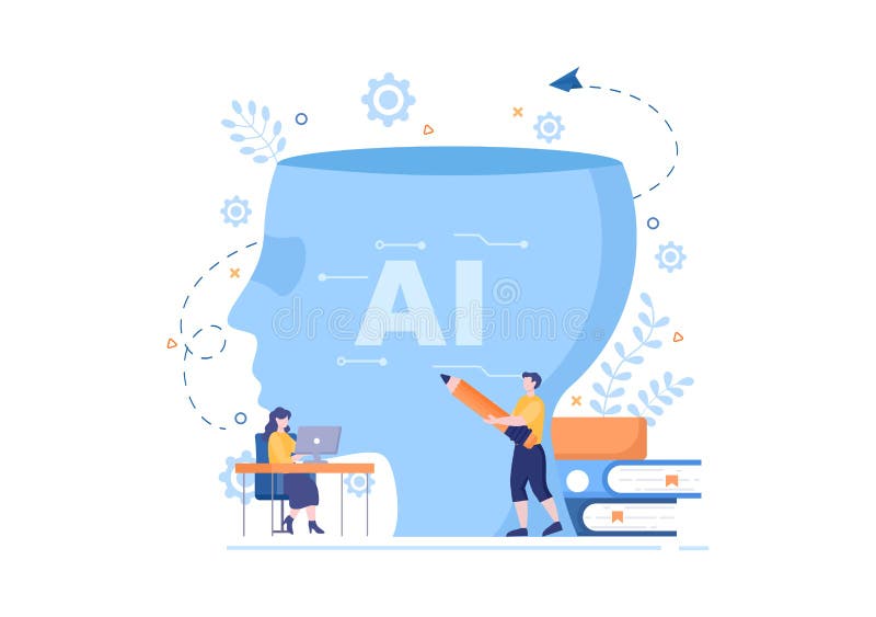 Digital hjärnteknik och teknik med artificiell intelligens och teknik med programmeringsdata eller system i vetenskapligt sammanha royaltyfri illustrationer