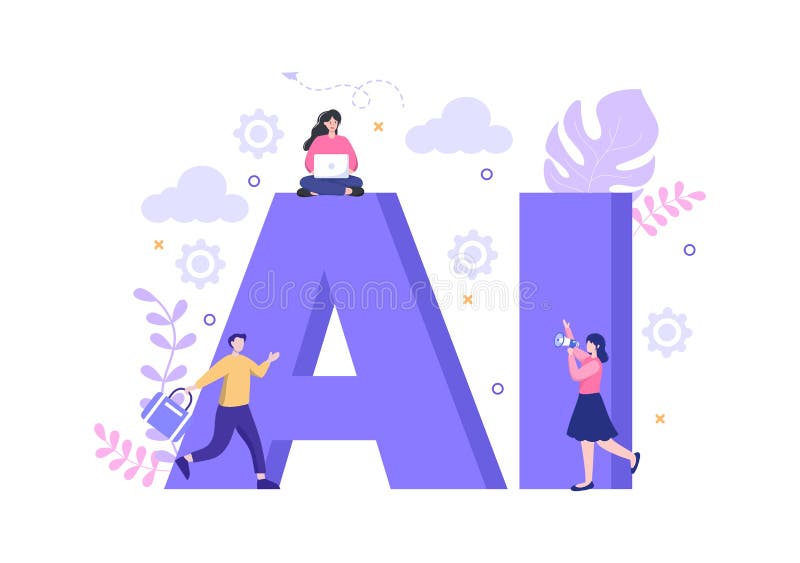 Digital hjärnteknik och teknik med artificiell intelligens och teknik med programmeringsdata eller system i vetenskapligt sammanha stock illustrationer
