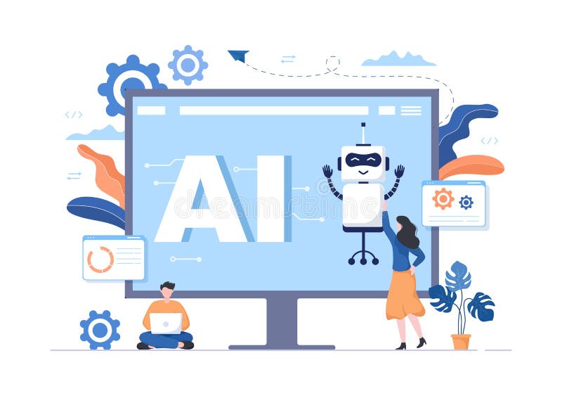 Digital hjärnteknik och teknik med artificiell intelligens och teknik med programmeringsdata eller system i vetenskapligt sammanha vektor illustrationer
