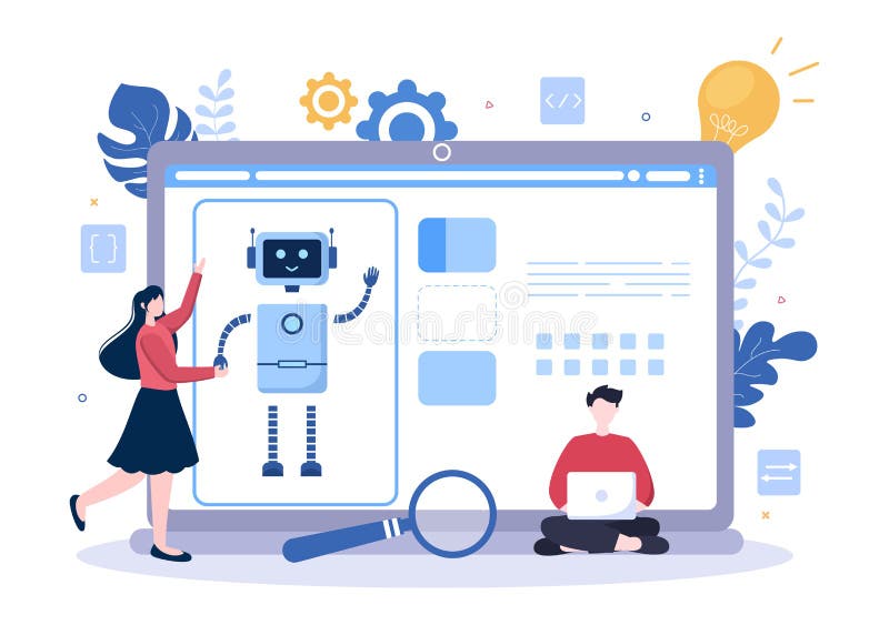 Digital hjärnteknik och teknik med artificiell intelligens och teknik med programmeringsdata eller system i vetenskapligt sammanha vektor illustrationer