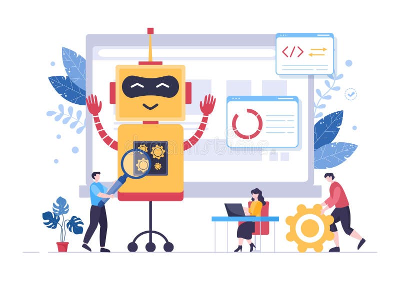 Digital hjärnteknik och teknik med artificiell intelligens och teknik med programmeringsdata eller system i vetenskapligt sammanha royaltyfri illustrationer