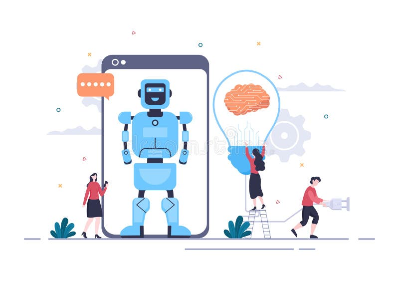 Digital hjärnteknik och teknik med artificiell intelligens och teknik med programmeringsdata eller system i vetenskapligt sammanha royaltyfri illustrationer