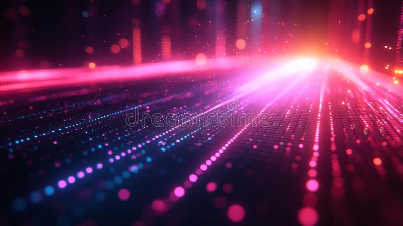 A Digital Holographic Grid with Neon Lights Creating a Tech-Savvy Aesthetic royalty free illustration