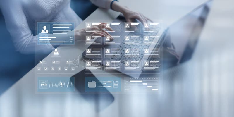 Digital Human Resources Management and Organizational Structure Displayed on a Virtual Interface royalty free stock photo