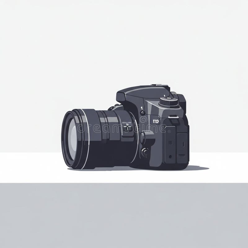 Digital illustration of a black DSLR stock illustration