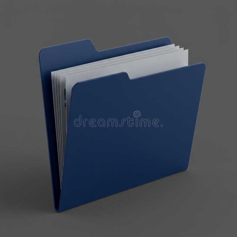 A digital illustration of a blue file folder is depicted against a plain gray background. stock illustration