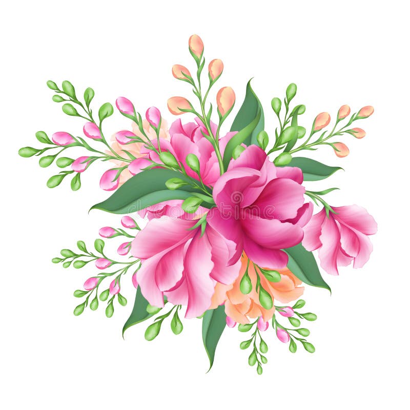 Digital illustration, brud- grupp av rosa blommor som isoleras på vit bakgrund royaltyfri fotografi Digital illustration, brud- grupp av rosa blommor som isoleras på vit bakgrund royaltyfri fotografi