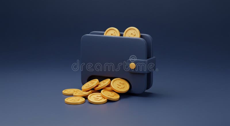 A digital illustration of a dark blue wallet with a buttoned strap on a dark blue vector illustration