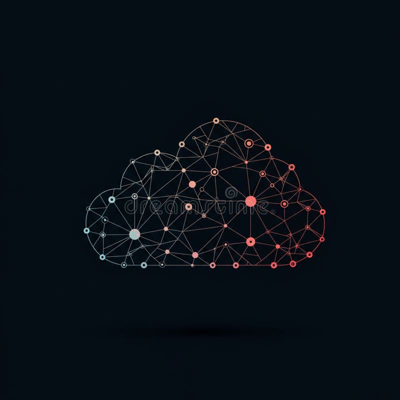 A digital illustration depicting a cloud shape composed of interconnected nodes and stock illustration