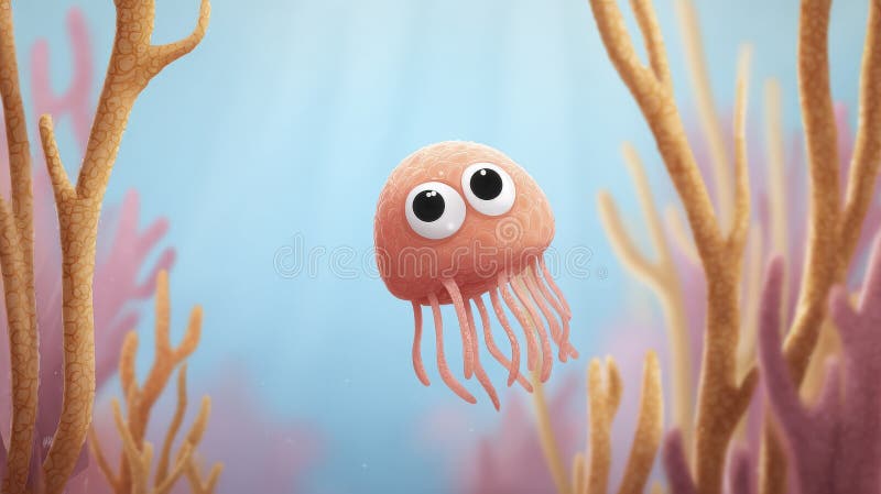 Curious Jellyfish in Coral Reef stock illustration