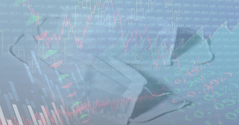 Digital illustration of face mask over data processing and statistics. Digital illustration of graphs and statistics over face masks lying on a table. Medicine stock illustration Digital illustration of face mask over data processing and statistics. Digital illustration of graphs and statistics over face masks lying on a table. Medicine stock illustration