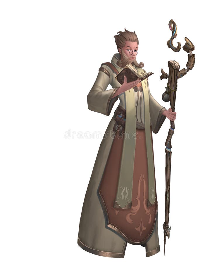 A digital illustration of fantasy old man priest character design