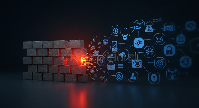 A digital illustration featuring a brick wall on the left with red light shining throug vector illustration