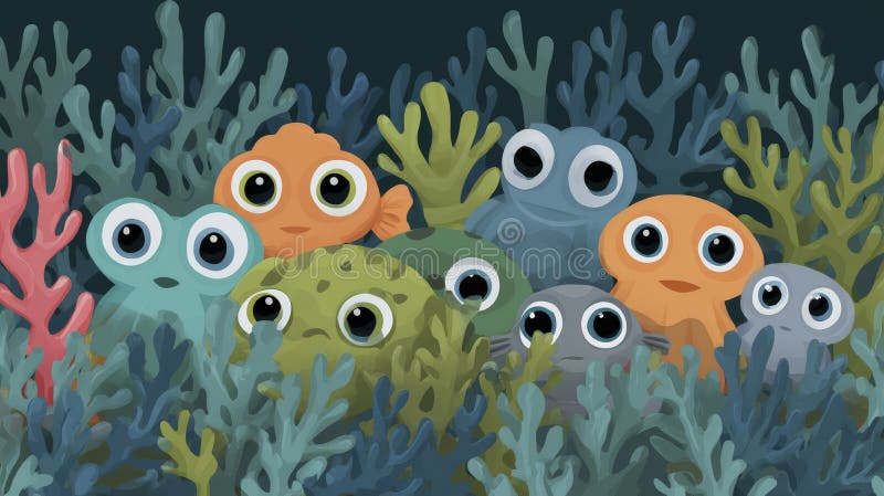 Curious Sea Creatures in Kelp Forest royalty free illustration