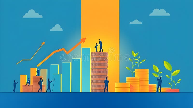 Digital illustration featuring stylized graphs and charts vector illustration