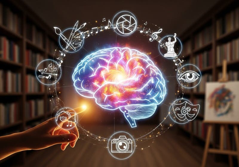 Digital illustration of a glowing brain vector illustration