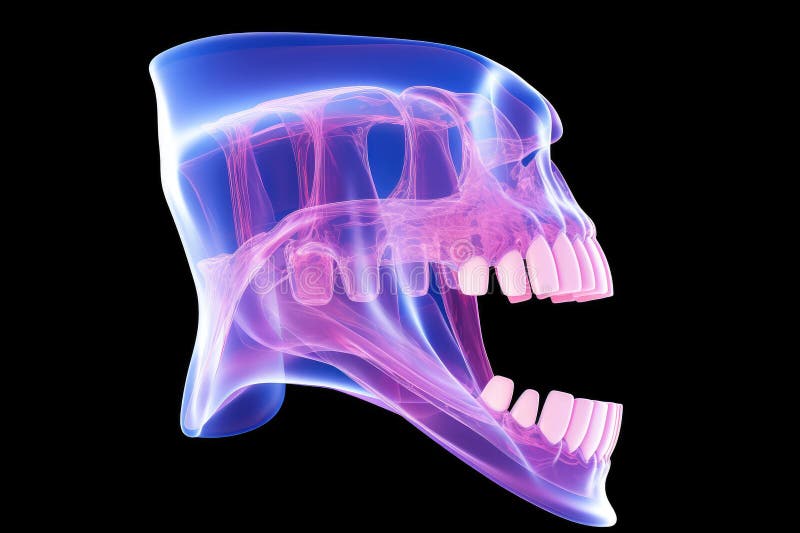 Digital Illustration of Jaw Bone in Colour Background, 3d Render of Jaw Xray with Aching Tooth