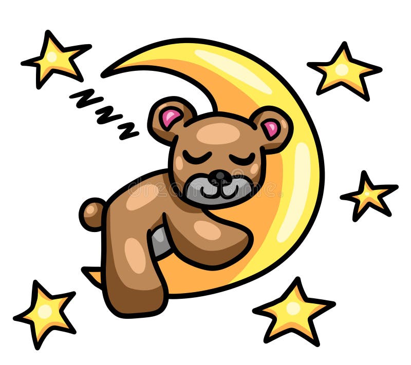 Sleeping Teddy Bear Moon Hug Stock Illustration - Illustration of hugging,  clip: 180490460