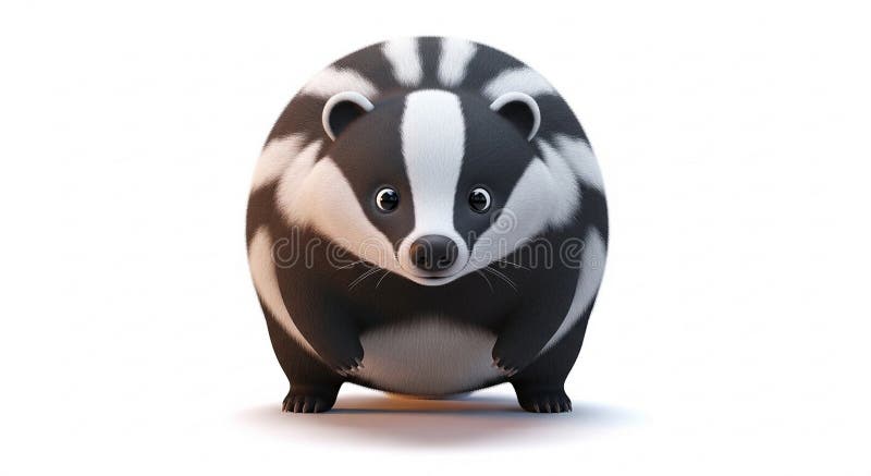 A digital illustration of a stylized, rotund badger with an exaggerated, spherical stock illustration