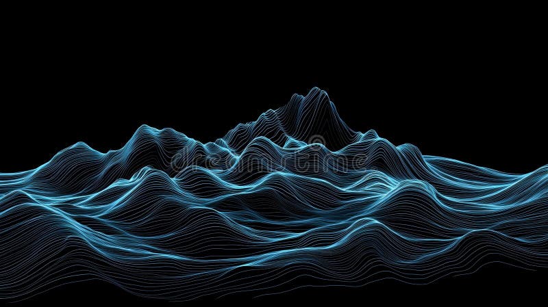 A digital illustration of a wave-like pattern in shades of blue and black. royalty free stock image