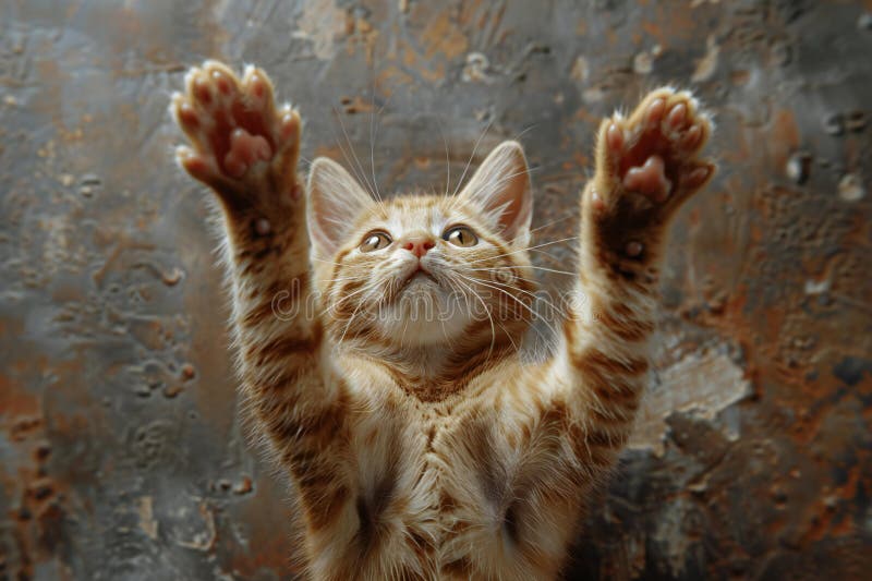 Digital image of in the air ginger cat reaching up to the ceiling vector illustration