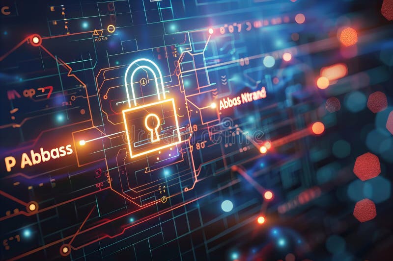 Digital image of digital background featuring and padlock icon on digital screen, cyber security concept with binary code or vector illustration