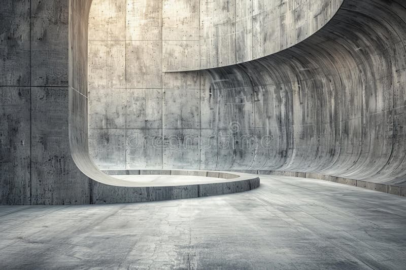 Digital image of concrete, curved concrete wall and floor, high quality, high resolution stock illustration
