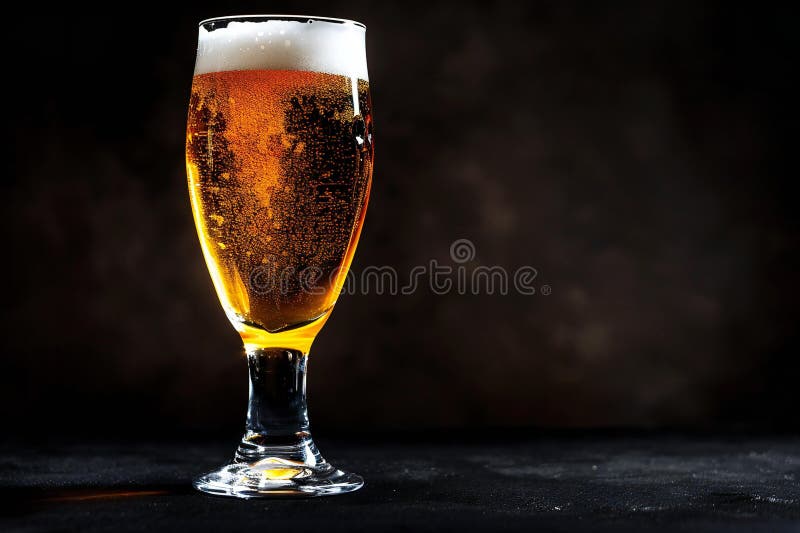 Digital image of glass of beer stands on top of a black background stock illustration.