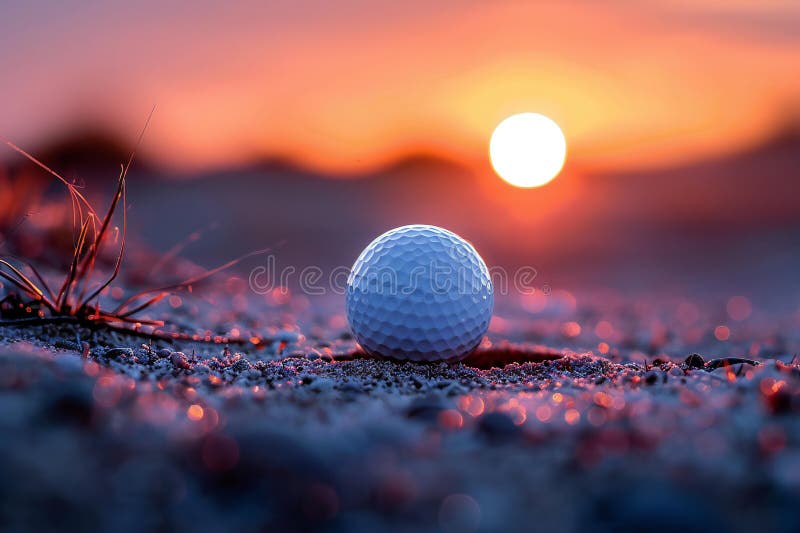 Digital image of golf ball holed up at sunset, high quality, high resolution vector illustration