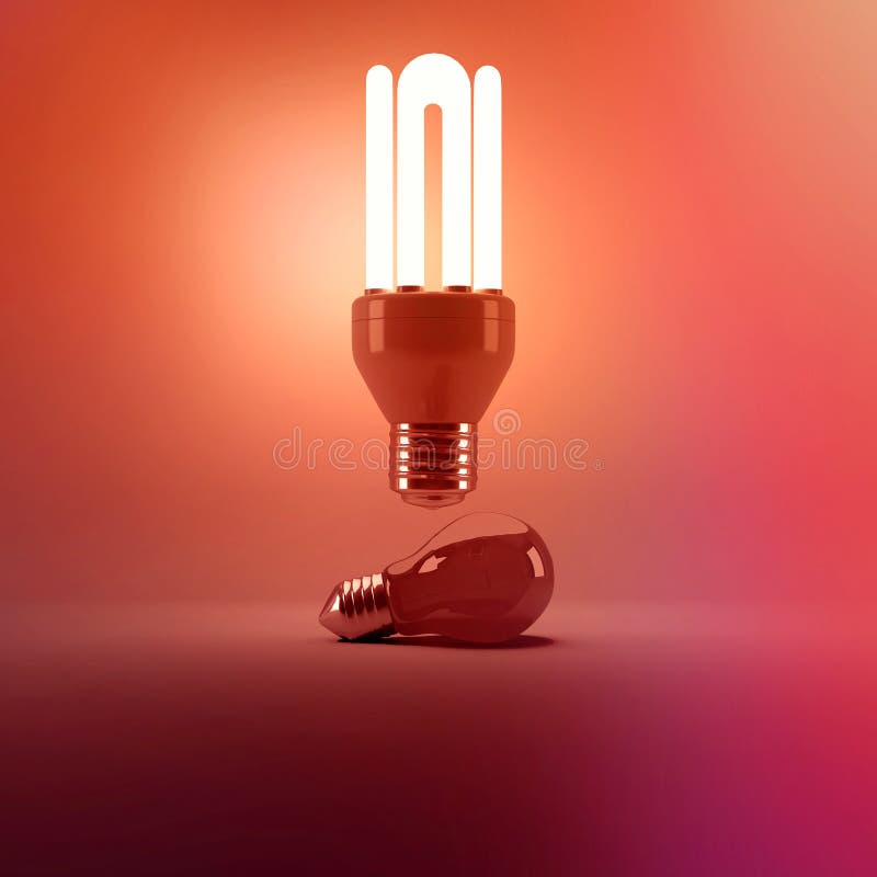 Digital image of illuminated energy efficient lightbulb over bulb royalty free illustration