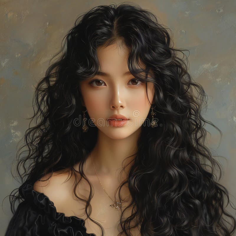 Digital image of korean long curly hair, high quality, high resolution vector illustration