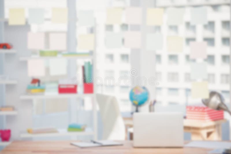 Digital image of laptop on table against adhesive notes vector illustration