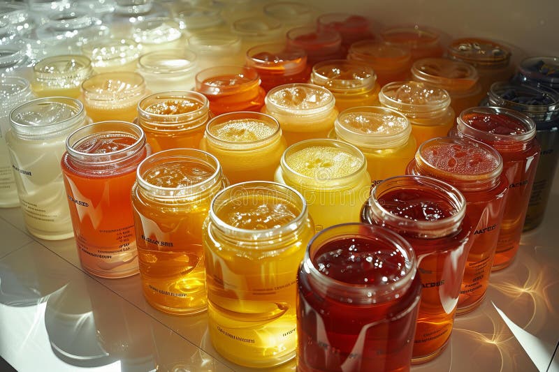 Digital image of large pot of different types of gels and lotions vector illustration.