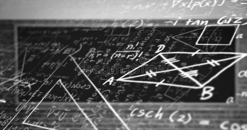 Digital image of mathematical equations and diagrams floating against black background royalty free stock photography