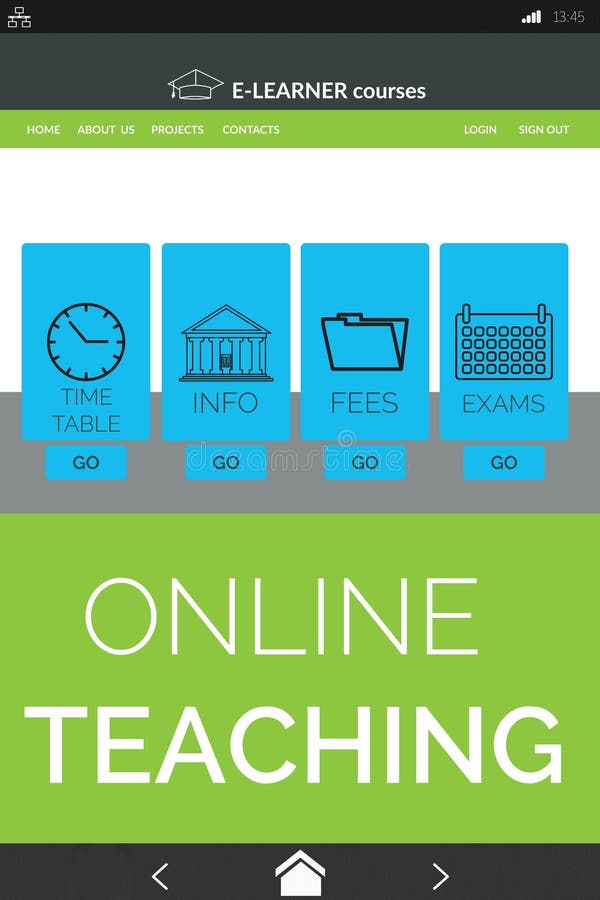 Digital image of online education interface on screen vector illustration