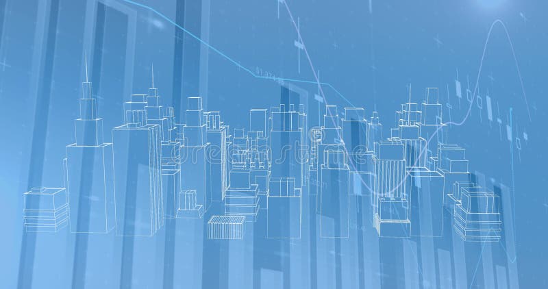 Graphs and virtual buildings in a city stock illustration