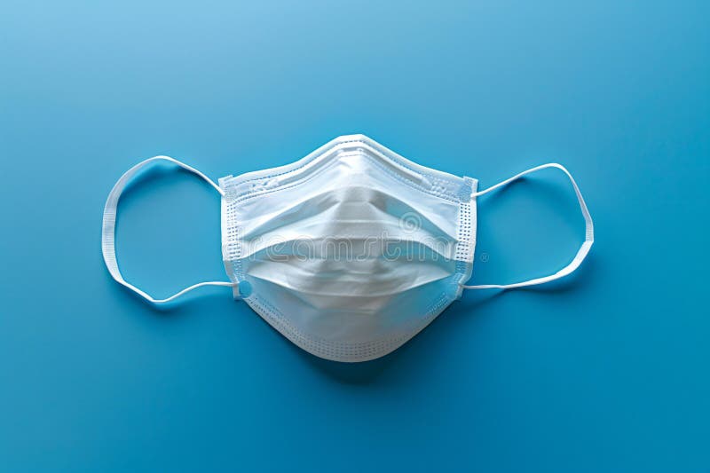 Digital image of white medical mask on blue background, top view. vector illustration