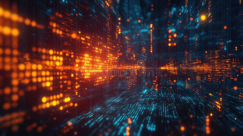 Digital data streams and glowing particles flow through an abstract cyberspace, depicting global network connectivity, big data analytics, ai processing and secure information transfer. Blockchain network analysis stock images, royalty-free photos and pictures