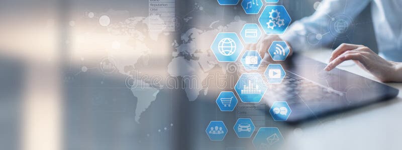Digital Interaction and Data Visualization for Business Insights on a Wide Banner, Business and Technology Concept.