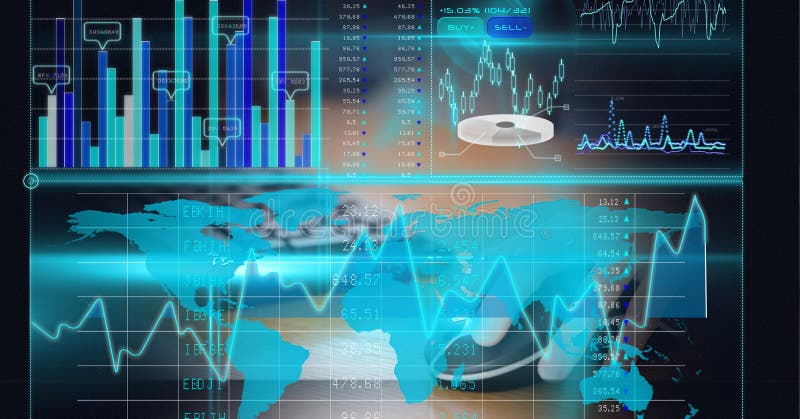 Digital interface with data processing against mid section of person using computer royalty free stock image